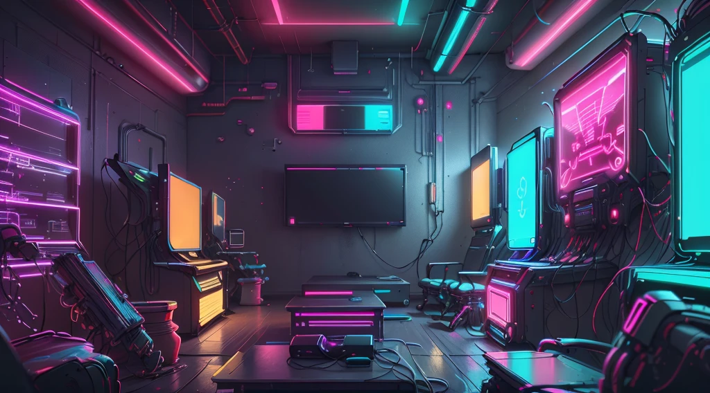 Cyberpunk AI Neon Game Console in the Cyberpunk AI Game Hall