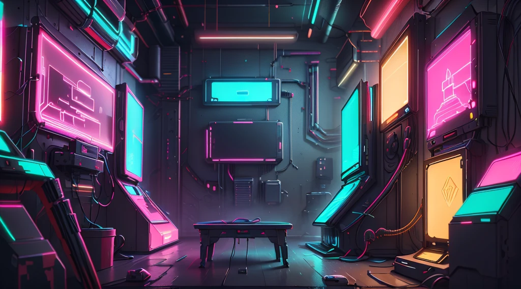 Cyberpunk AI Neon Game Console in the Cyberpunk AI Game Hall