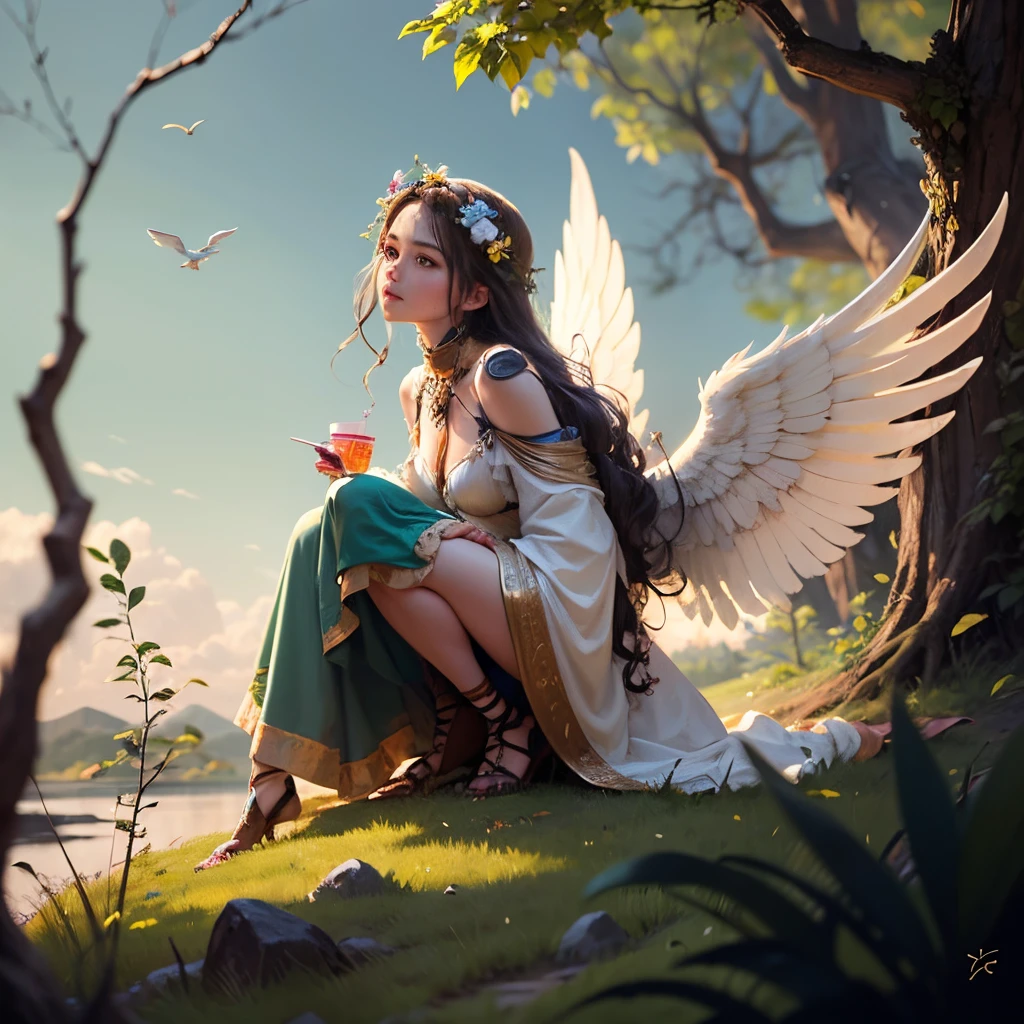 One day an angel appeared to him.  When he came near her, he saw that the fairy's hair was stuck in some branches of the tree. --auto --s2