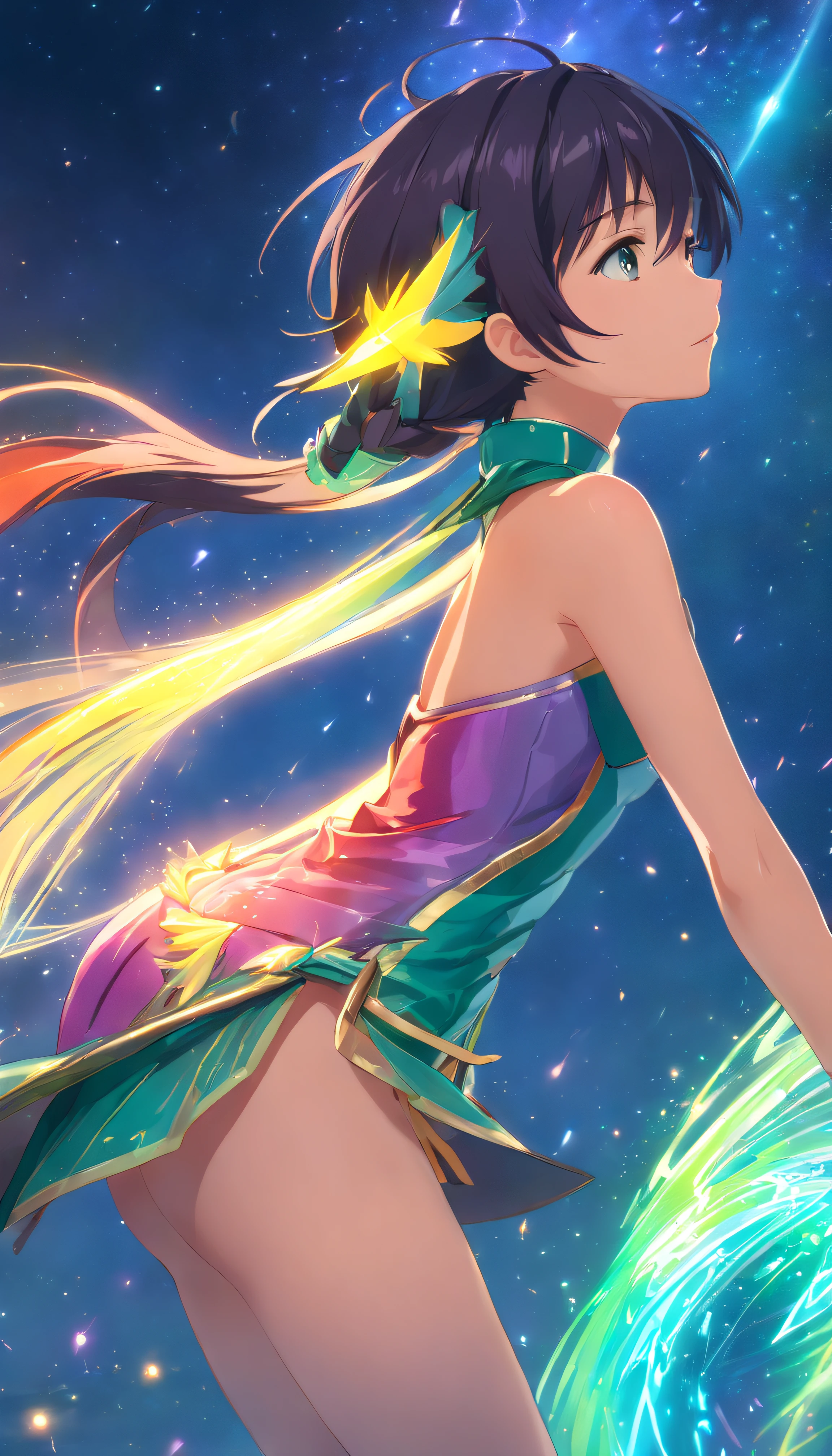 (full body pose:1.5), (Colorful:1.2), dynamic angle, (Extremely detailed CG unified 16k wallpaper:1.1), (Denoising intensity: 1.45), (tmasterpiece:1.37), Close-up of an alien lizard, illuminated by beams of light from distant stars., god light, spark of light, glowing light