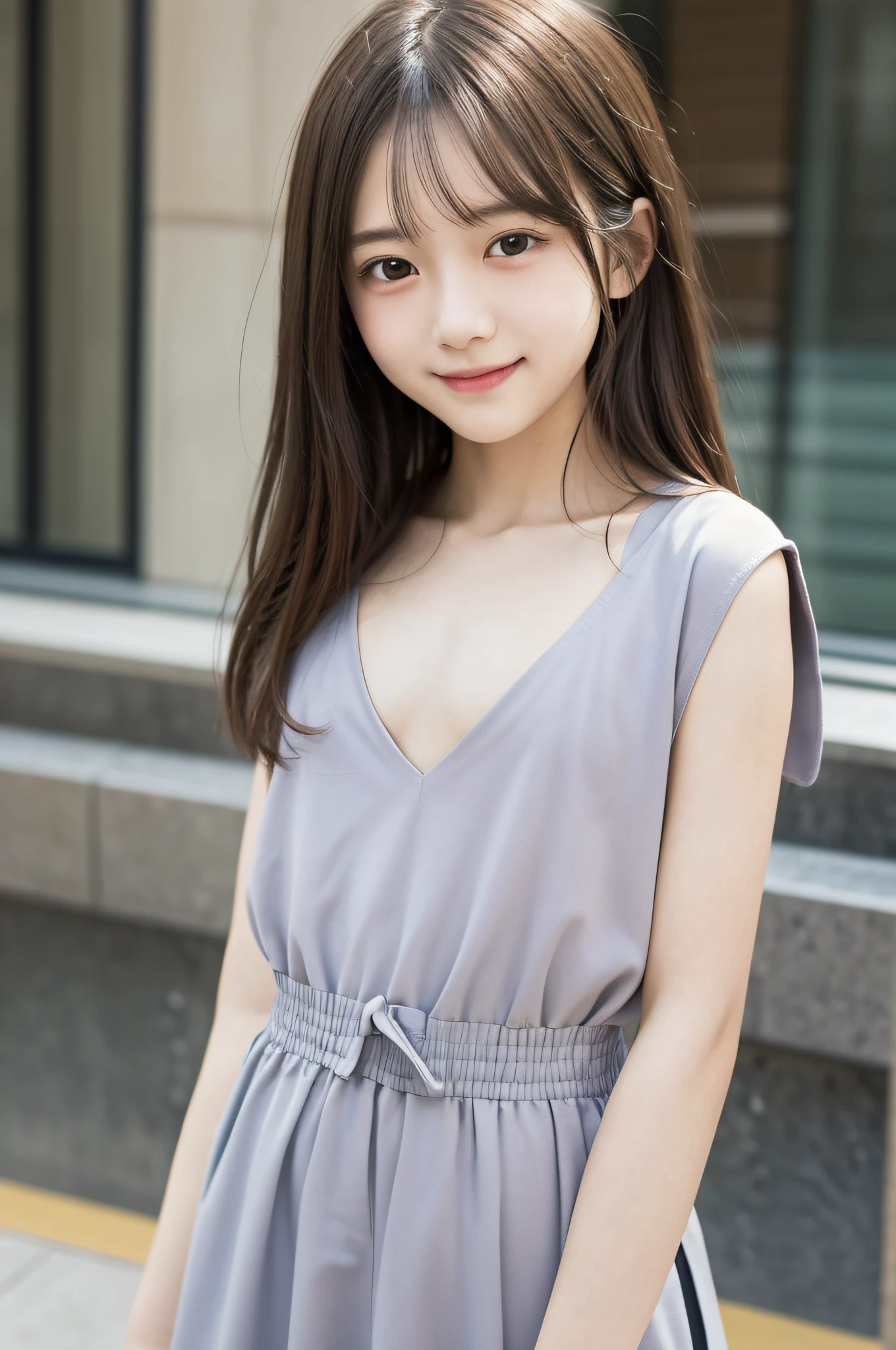 masutepiece、masterpiece、top-quality、ultra-detailliert、hight resolution、hight resolution、8K Portrait、Unity 8k Wallpapers、extremely details CG、Unity 8k壁纸、Highly detailed CG Unity 8k wallpaper、逼真、Portrait photos、shinny skin、high-detail、Ultra-fine depiction、(sixteen years old)、big breasts thin waist、Thin leg、skinny body、(flat chest:1.8)、(女の子1人)、a park、low angles、A smile、The shirt、skirt by the