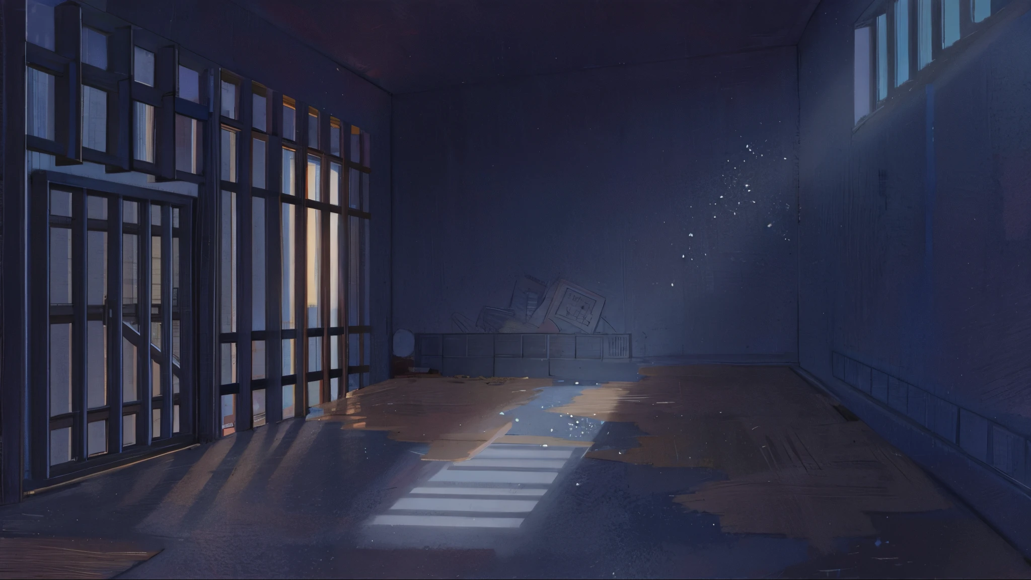 It turned out there was a room，There are windows，there is a bed inside, Anime background art, Anime landscape concept art, calm evening. Digital illustration, interior background art, anime scene, anime backgrounds, Personal room background, Studio Ghibli's bedroom, random background scene, in prison cell, in a small prison cell, Anime landscapes, jail cell, Background with, arte de fundo