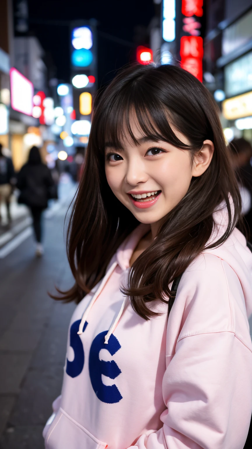 Best-quality, Masterpiece, Ultra-High-Resolution, (Photorealistic:1.4), Raw-Photo, Extremely-Details, Perfect-Anatomy, Ultra-Detailed,
1girl, -yeld, thost famous Japanese idol, laughing out loud, in Tokyo's main street at midnight, high on cocaine,
wearing luxurious hoodie with cool design,
extremely cute laughing face llike a most popular Japanese actress, extremely beautiful big black solid circle eyes, extremely beautiful lips, extremely beautiful realistic skins, extremely beautiful body, perfect proportion,
detailed luxurious hoodie with cool design, detailed Tokyo's main street at midnight, detailed situation of high on cocaine