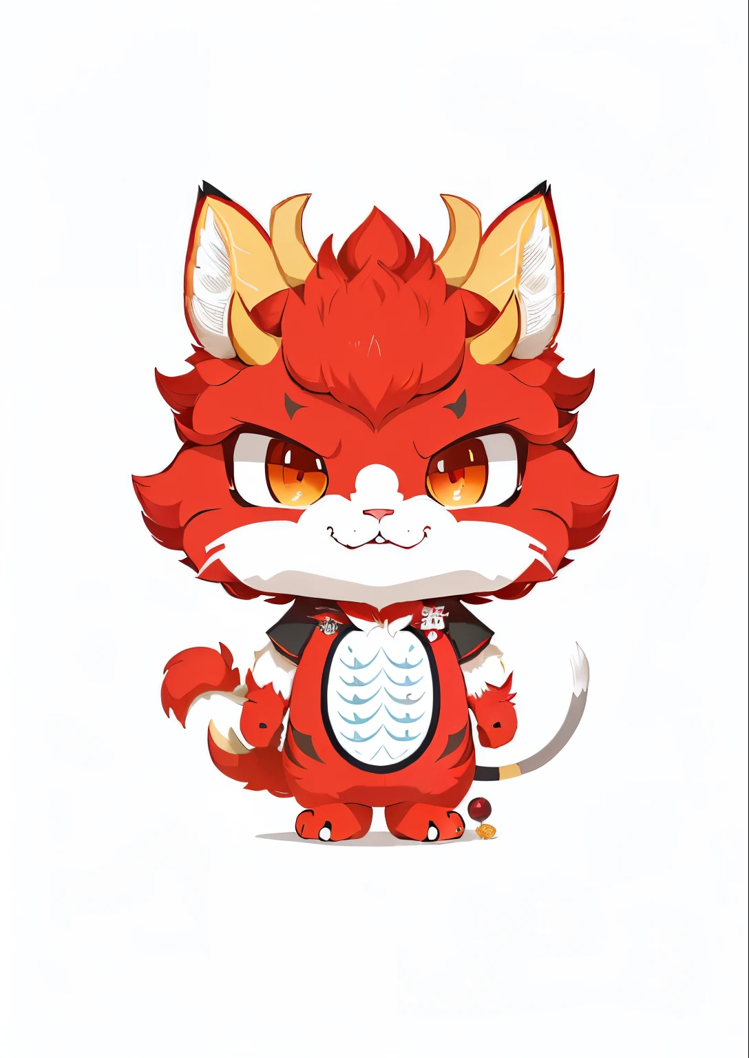 Cat with horns and horns on its head, japanese mascot, Mascot illustration, as an anthropomorphic dragon, 人物, three - tailed fox, an anthropomorphic deer, sports team mascot, Delaron, a red dragon, full body mascot, sports mascot, cute little dragon, Anthropomorphic dragons, li zixin