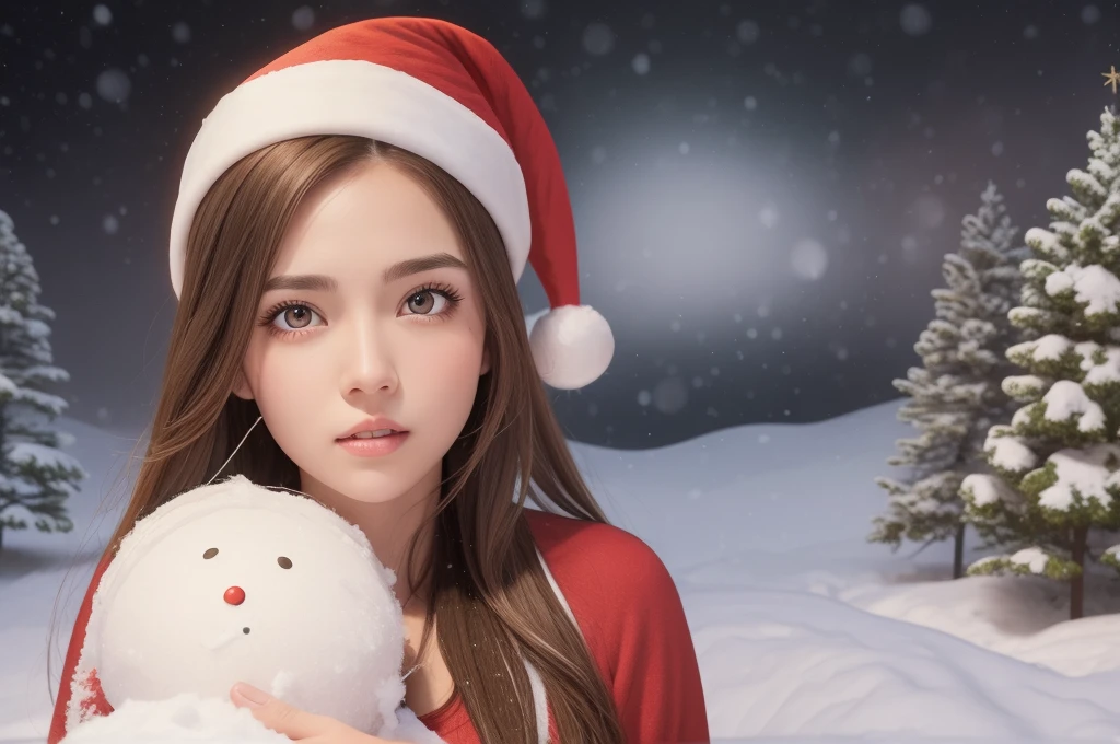 (zydG),nffsw:1.2,(hyper realisitic:1.50),(Realistic:1.4),Best Quality,masutepiece, 超A high resolution (Photorealistic: 1.4),23-year-old woman,BREAK　light brown hair,loose hairstyle,Long hair down to the waist,((BREAK　Santa Claus Costume)),(BREAK　Stuffed reindeer),(BREAK　Furano background covered with snow,snowfall,snow cover,deep in the night:1.10)),natural make up,Blushing Shiny Skin Cheeks,with round face,Big eyes,drooing eyes,Zoom face