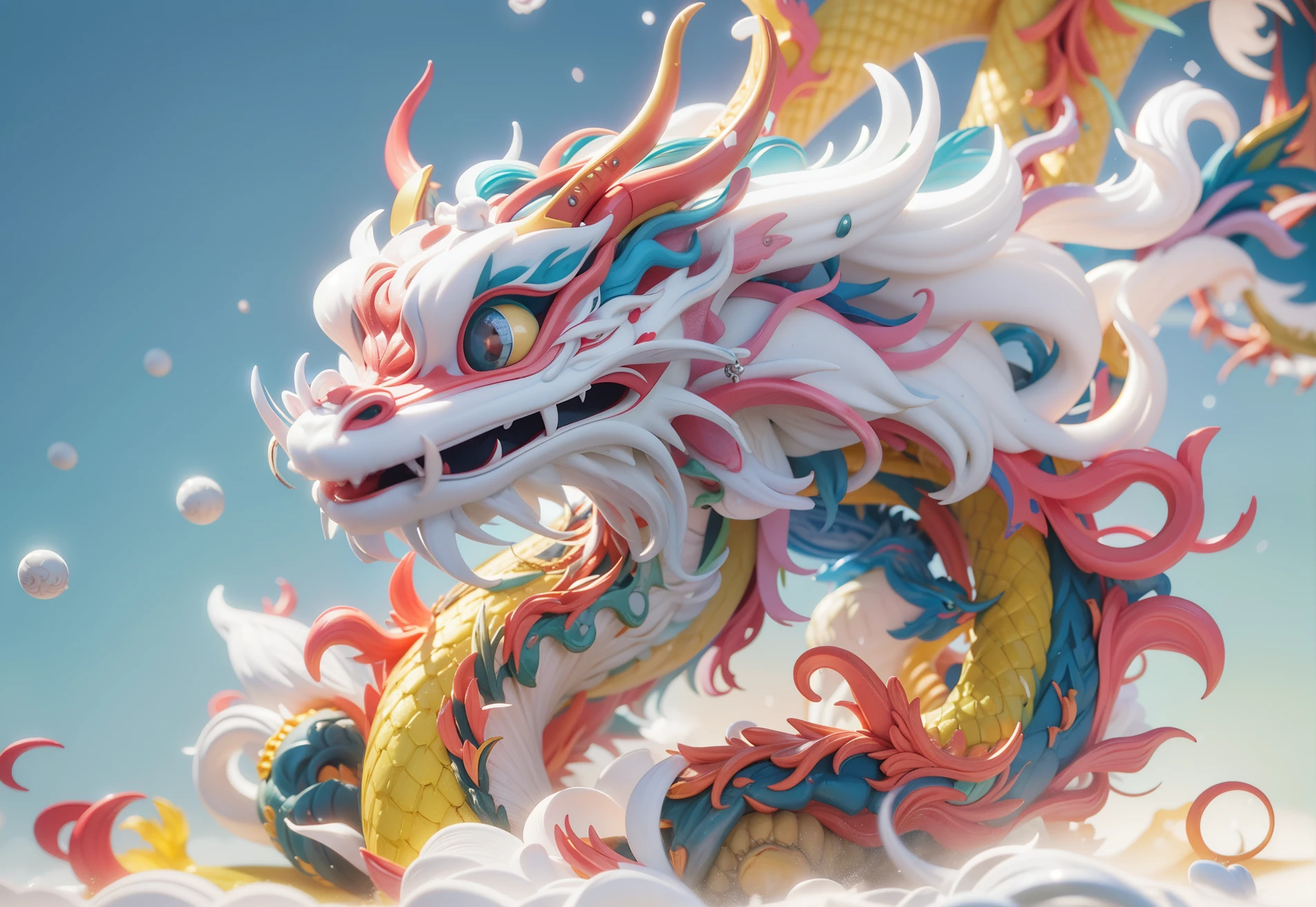 There is a dragon statue，There are a lot of colors on it, chinese dragon concept art, majestic japanese dragon, smooth chinese dragon, 4k highly detailed digital art, 8K high quality detail art, chinesedragon, high detailed digital art, highly detailed digital painting, digital painting very detailed, cyan chinese dragon fantasy, Highly detailed digital artwork, Super detailed digital art features a dragon statue，There are many colorful decorations on it, digital painting very detailed, very detailed digital painting, low details. digitial painting, Popular topics on cgstation, smooth chinese dragon, highly detailed digital painting, 8K high quality detail art, detailed painting 4 k, Super detailed digital painting, detailed digital painting, high detailed digital art，Cute dragon claw