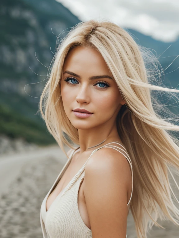 1girl in, Alter19, nur, Langes gewelltes Haar, Kolossale Titten, langes, unordentliches, windiges blondes Haar, Kamera nach unten gerichtet, kniend auf dem Boden, Blick in die Kamera, Half Smile, biting lip, blondhaar, full entire body, (extrem detailliertes 8K-Hintergrundbild), Sanftes Licht, High quality, Filmkorn, Fujifilm XT3 scharfer Fokus, f 5.6, 50mm, Hohe Detailgenauigkeit, Scharfer Fokus,(natural lightting), (seductive), Sportoberteil aus Strick, dicke Streifen, reiner schwarzer Rock, aufschlussreich, realistisch, Eine sexy