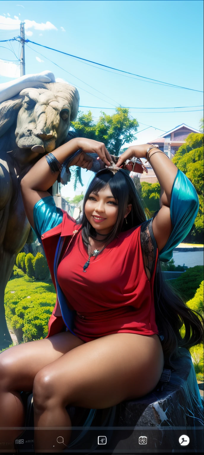 arafed woman sitting on a rock in front of a statue, malaysian, photo taken in 2 0 2 0, profile photo, inspired by Naza, lovely woman, ruan cute vtuber, profile pic, profile picture, bbwchan, picture, leaked, taken in 2 0 2 0, background is heavenly, fanart, sakimi chan, beautiful aesthetic