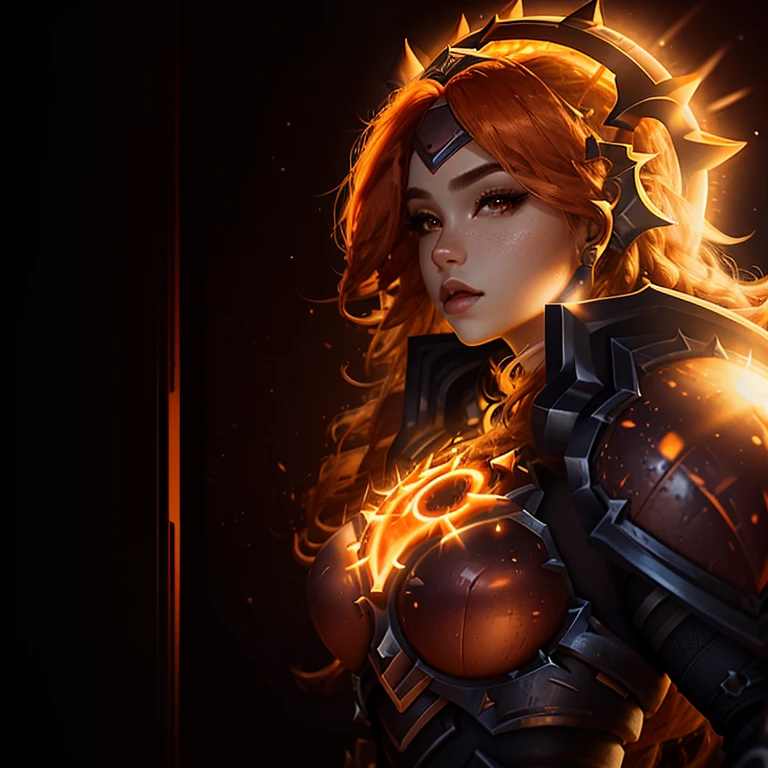 (Detailed solar eclipse background), Masterpiece, Best Quality, Solar_Eclipse_Leona, (Orange_Hair), (Large_가슴),