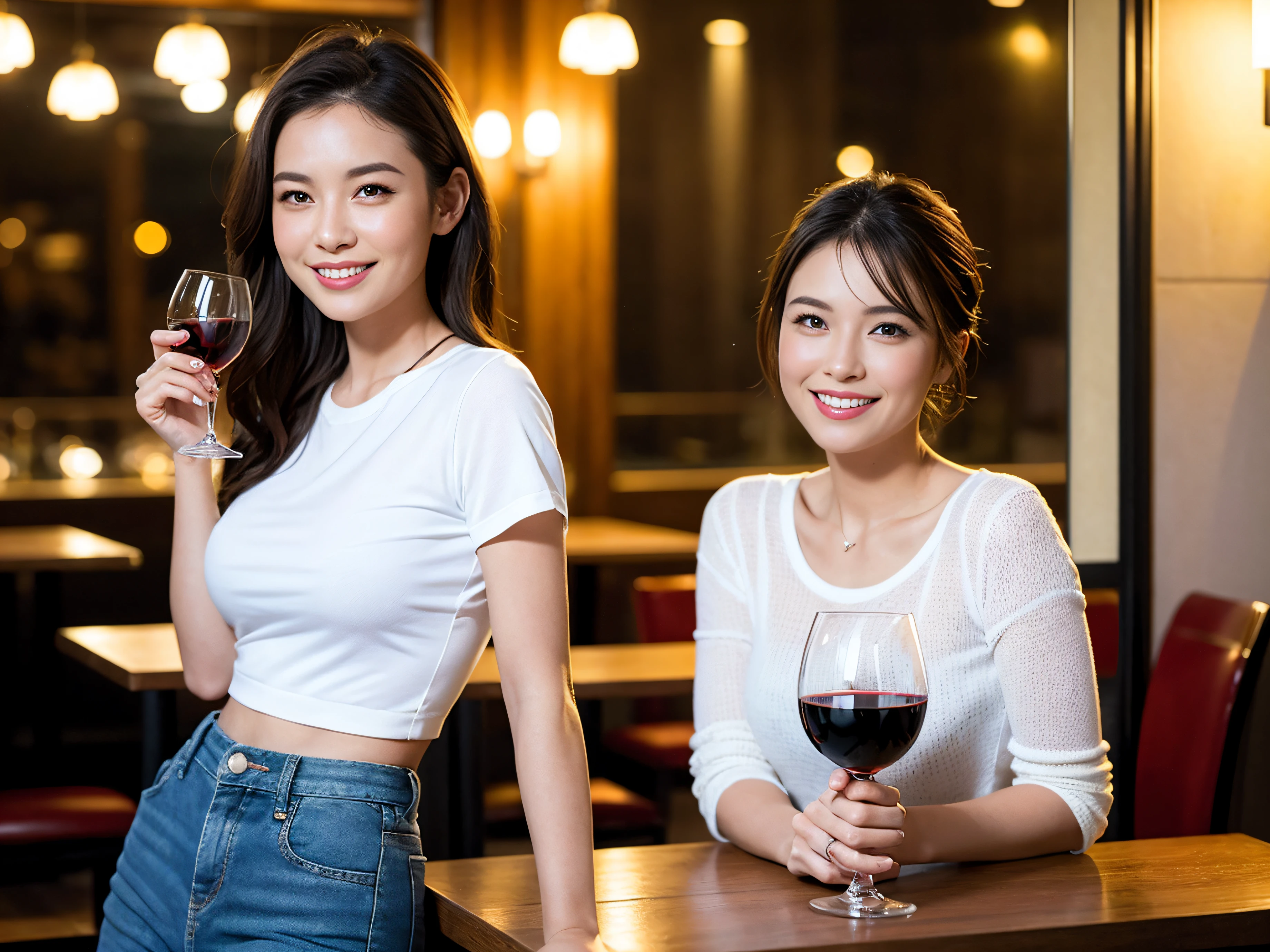 (64k uhd, nffsw, of the highest quality, masutepiece: 1.2), (Realistic, Photorealistic: 1.37), 1 pretty woman, (Slim Face), (Slim body), (Brown hair), (short-cut), cheeks blush a little, (42 year old), 38 years, Solo, A beautiful and detailed night view spreads out outside the window.., restaurant, Sitting in a wine glass, Night, In a prominent place (from waist up) NovaFrogStyle, actress, Model, waist-up, white wine, slim, wine glasses, Super clean night view, Wine glass placed in the middle, Happy smile, (Smile: 1.15), Beautiful fine eyes, Upper body, Bust Japan Up, Night, Short, Short, actress, Model, waist-up, white wine, slim, wine glasses, Super clean night view, Wine glass placed in the middle, Happy smile,