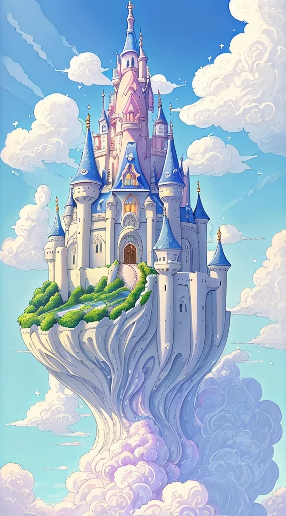 "majestic floating cloud castle, with  the (Best quality at best:1.3), (A high resolution:1), (Excellent:1.perfect pubic:1.parfait:1.3), (Detailed pubic hair:1.3) Art from Studio Ghibli."