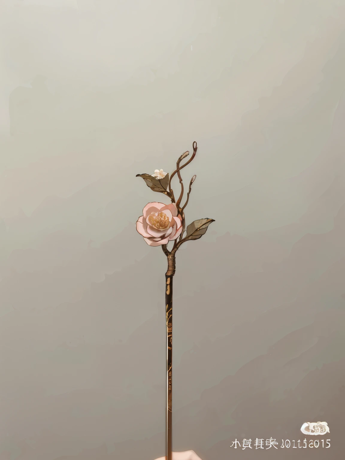 Someone is holding a small flower，There is a stem inside, Ivory and copper, Nature dot roses&#39;, dried flower, miniature product photo, depicting a flower, inspired by Katsushika Ōi, Middle Metaverse, Delicate and precise brushwork, Metallic orchid flower, gold flowers, flowers and stems, jinyiwei, golden flower