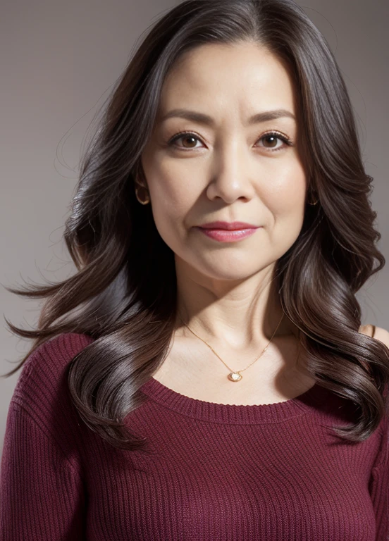 masutepiece,Best Quality, (Mature woman alone), ((Portrait:1.5)), ((Look down, Looking at the viewer)), makeup, Casual everyday wear, Wavy Longhair, ((Seduction expression, Open mouth:0.5)),