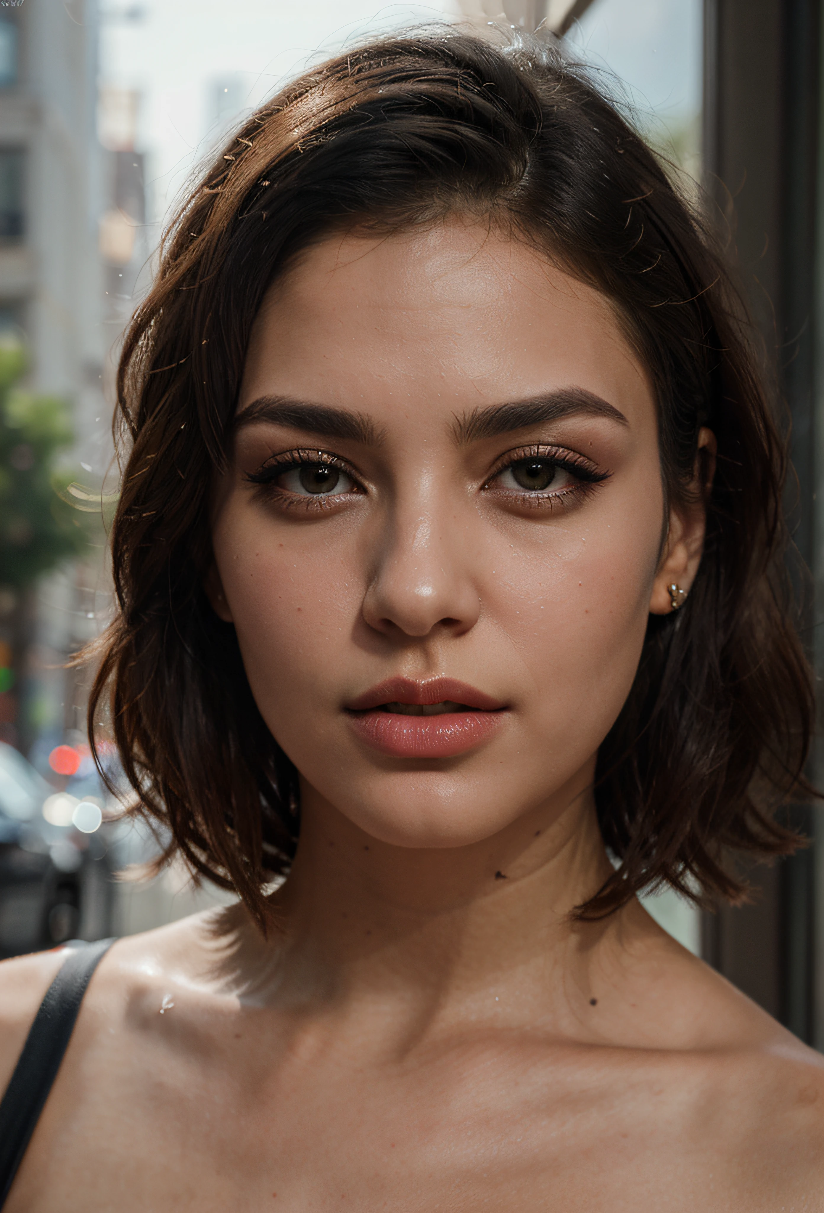 professional sensual closeup portrait beautiful sexy iranian persian chick , photo realistic , glamour , pretty face, thin glossy red lips ,beautiful black eyes , pixie cut hairstyle , thin detailed black eyes, thin eyebrows, perfect tiny nose, diamond earrings, long eyelashes, cat eye makeup , bold jawline , feminine look , cinematic composition ,photorealistic Artstation 8k HD digital art trend of high definition and detailed realistic skin texture, ultra detail, realistic skin texture, best quality, ultra high definition, (photorealistic:1.4)