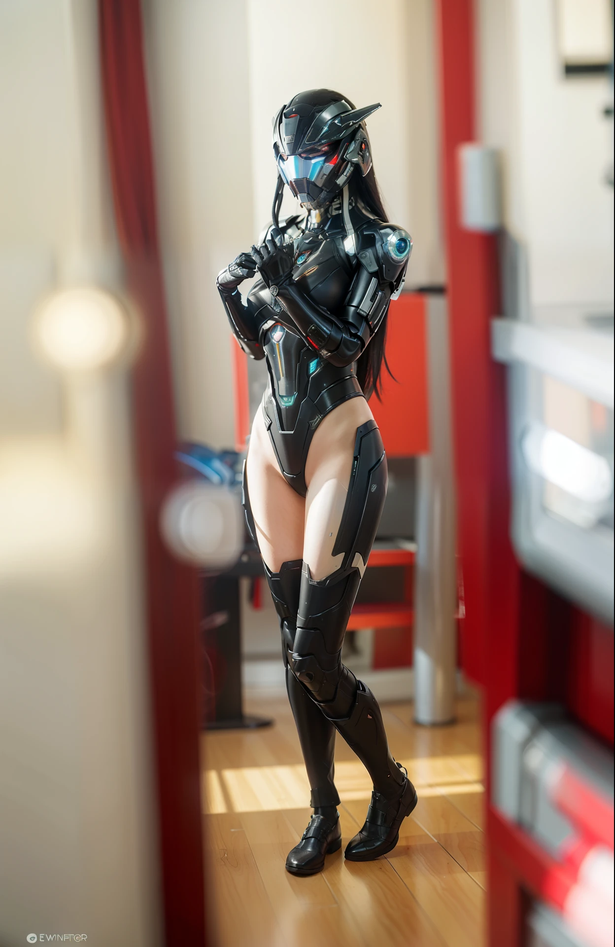 Futuristic high-tech style，Best quality at best,Fairy skin,(Fidelity :1.2),everlasting,ultra - detailed,actual,high high quality,movie light lighting,ray traycing,hyper HD,Upper part of the body, Future Iron Man mecha，Cinema lenses，tank battery，Launching equipment，Large-caliber artillery，ross tran 8 k，mechatankcyberarmoredchariotgirl,Wearing a cyberpunk technology helmet，Star Warframe Helmet，There is a breathing light on the body，The armor of the future shines，armed cannon，High-tech warframe