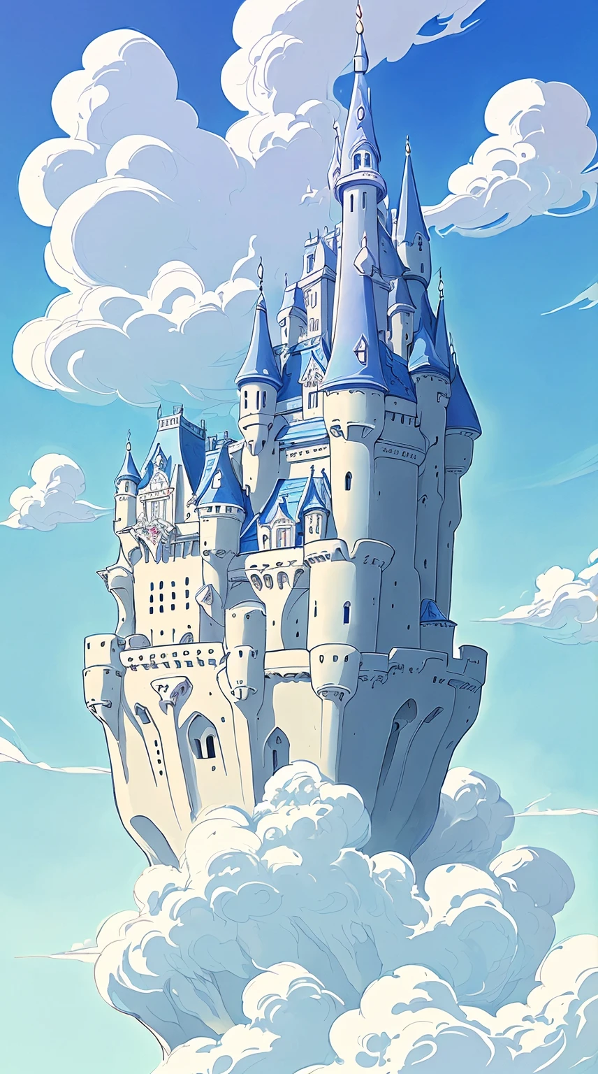 "majestic floating cloud castle, with the (Best quality at best:1.3), (A high resolution:1), (Excellent:1.perfect pubic bone:1.Parfait:1.3), (Detailed pubic hair:1.3) Art from Studio Ghibli."