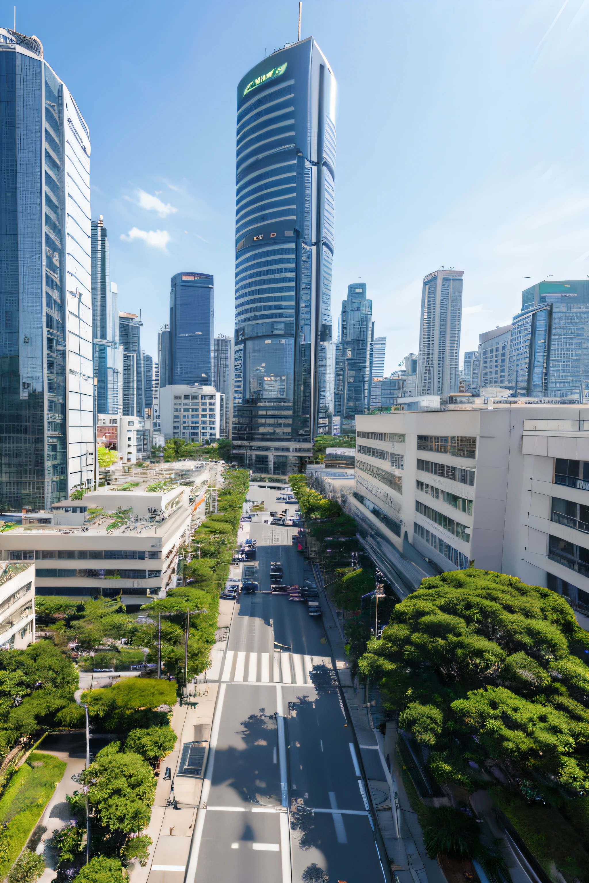 greenery、Avenida Grande、Commercial Building、rays of sunshine、Close-up cleavage