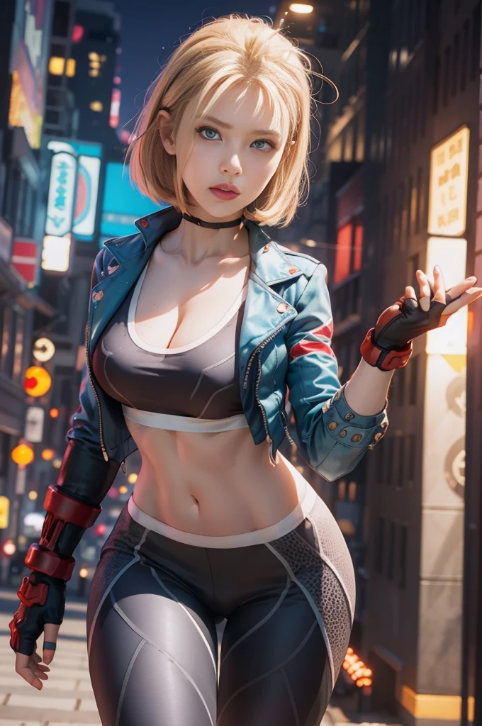 ((Best quality at best, 8K, tmasterpiece: 1.3)), 詳細な目, 二重まぶた, (1个Giant Breast Girl), (Left Face Scar), (28 year old, Sexy Mature), (Vest line, big breasts thin waist, hip button jacket), ((Big blue eyes, Long eyelashes)), ((pouting)), ((Firm nose)), (Realistic details of skin), 详细的脸, The best light, The best shadow, edge lit, Ray traching, Unreal Engine5, (《streetfighter6》Cami White in, Game CG character modeling)), Beautiful shiny hair, (((dark gray firm, collars, Advertising breasts hard), (Leg muscle lines), neonlight, Bustling and lively streets, High-rise buildings in the distance, the night, NVIDIA RTX, Hyper-Resolution, Unreal 5, sub surface scattering, PBR textures, Post-processing,Anisotropy Filtering,depth of fields,maximum definition and sharpness,Many-Layer Textures,Albedo e mapas Speculares,Surface Coloring,Accurate simulation of light-material interactions,proporções perfeitas,octaneratingrendering,Two-tone lighting,largeaperture,Low ISO,White balance,the rule of thirds,8K original,