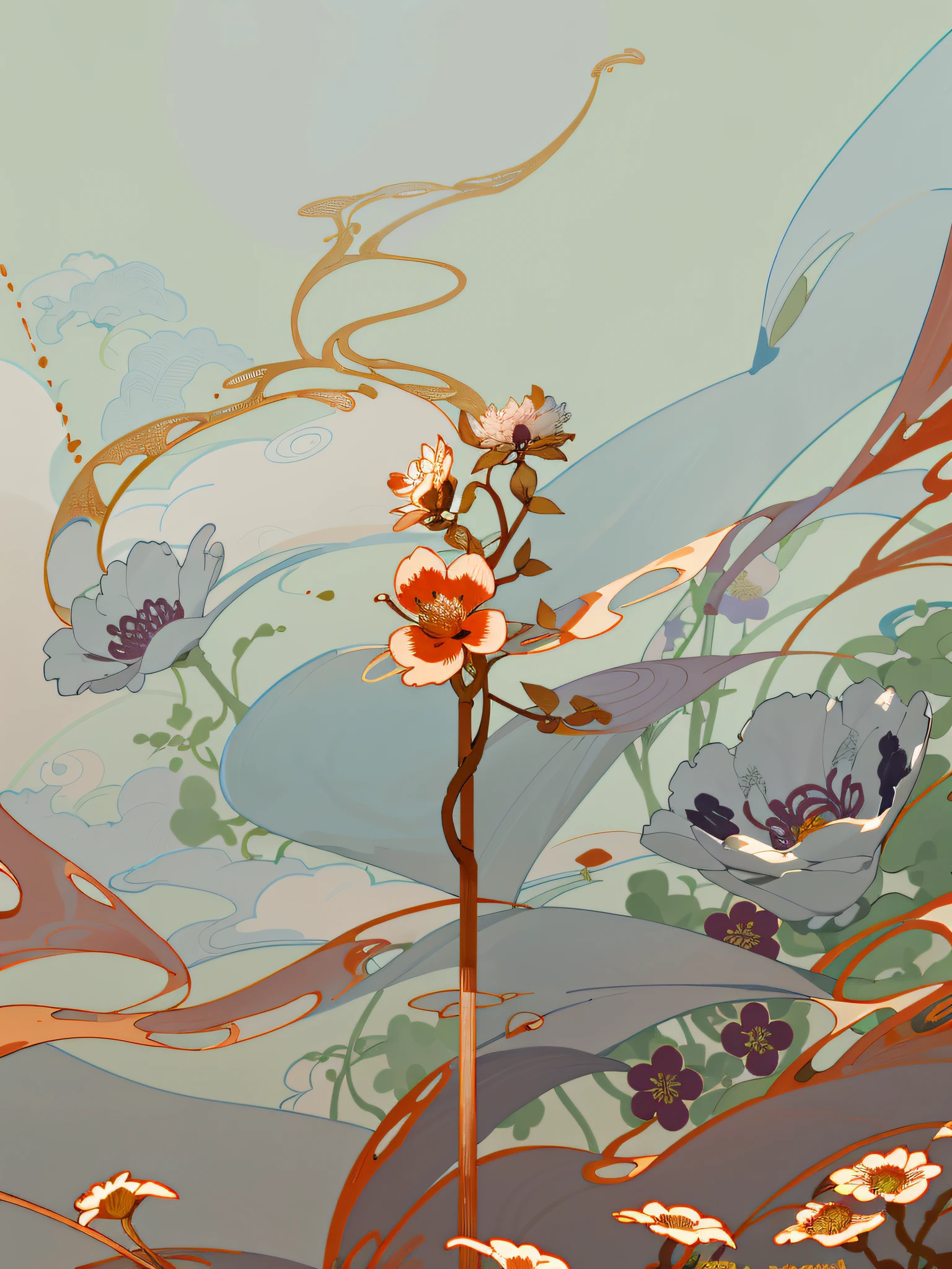 Someone is holding a small flower,oda'sugar cane inside, Ivory and copper, Natural point',Fujiwan, miniature product photo, Full of description, inspired by Katsushika Ōi, Central Plains Universe, Delicate and precise brushwork, metal vines, Kingman, vines and stems, jinyiwei, Kingman