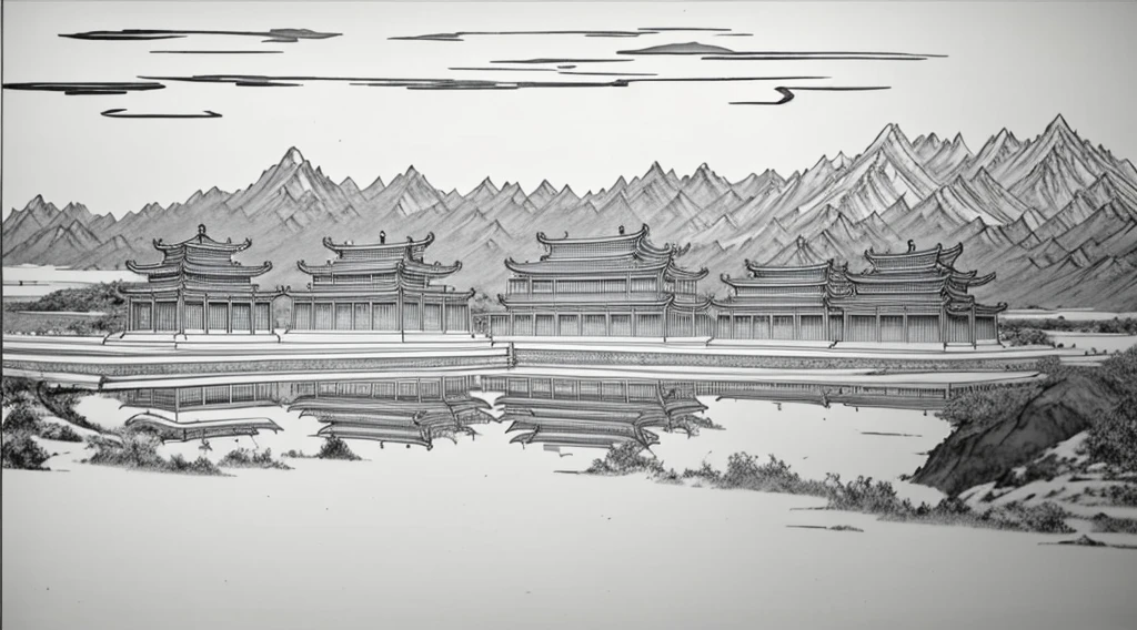 Generate black and white Dunhuang murals and white!