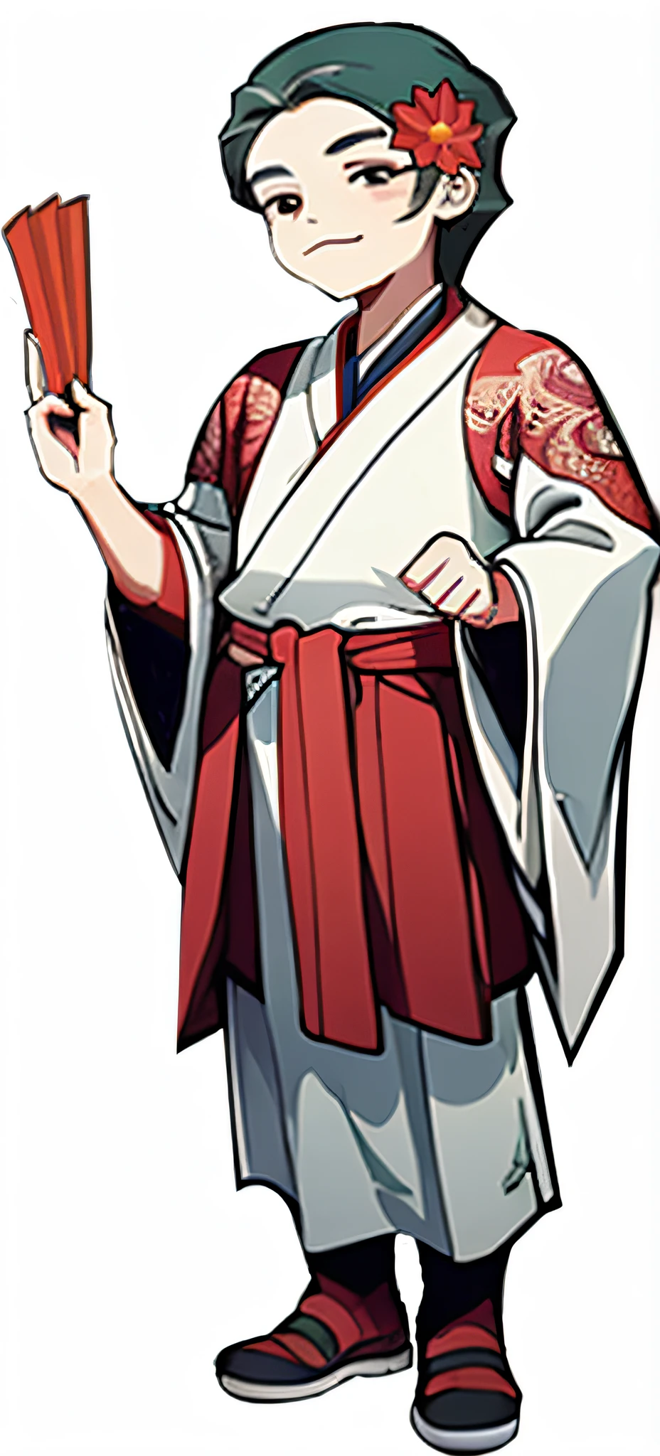 Close-up of person holding fan in room, ((wearing aristocrat robe)), Shikanosuke Yagaki, Warring States Period Art Style, shuushuu anime image, Hijikata Toushiro of Gintama, onmyoji portrait, The handsome guy who kills demons, Since the Warring States Period, wearing a long flowing robe