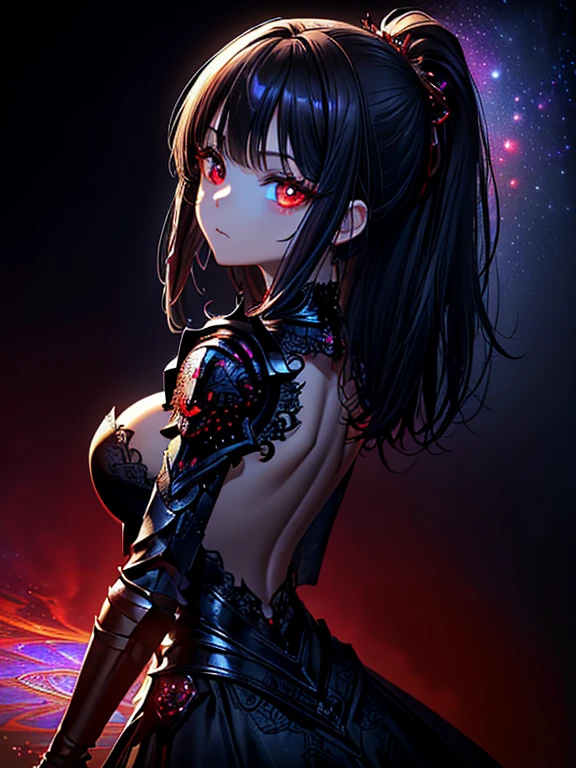 ((​masterpiece、top-quality:1.5、a high chroma:1.5、ultra-detailliert、high-resolution illustrations:1.5、Ultra-high-definition CG、8k size wallpaper、offcial art))、((s fractal art:1.5))、(highly colorful:1.5),(front view:1.8),(1girl),(Cute little girl s:1.5)(Shining red eyes:1.5),(Beautiful face:1.5,Beautiful eyes:1.5)、(close to viewer:1.5),
(clear face:1.3)、(sexy body),((Detailed dark fantasy armor dress:1.5)),((intricate detailes,detailed dress)), (Beautiful dress in every detail),(large breasts:1.5),(Shining red eyes:1.2),(upper body:1.5)、(metal shine:1.5),Dark Fantasy,云、colourfull