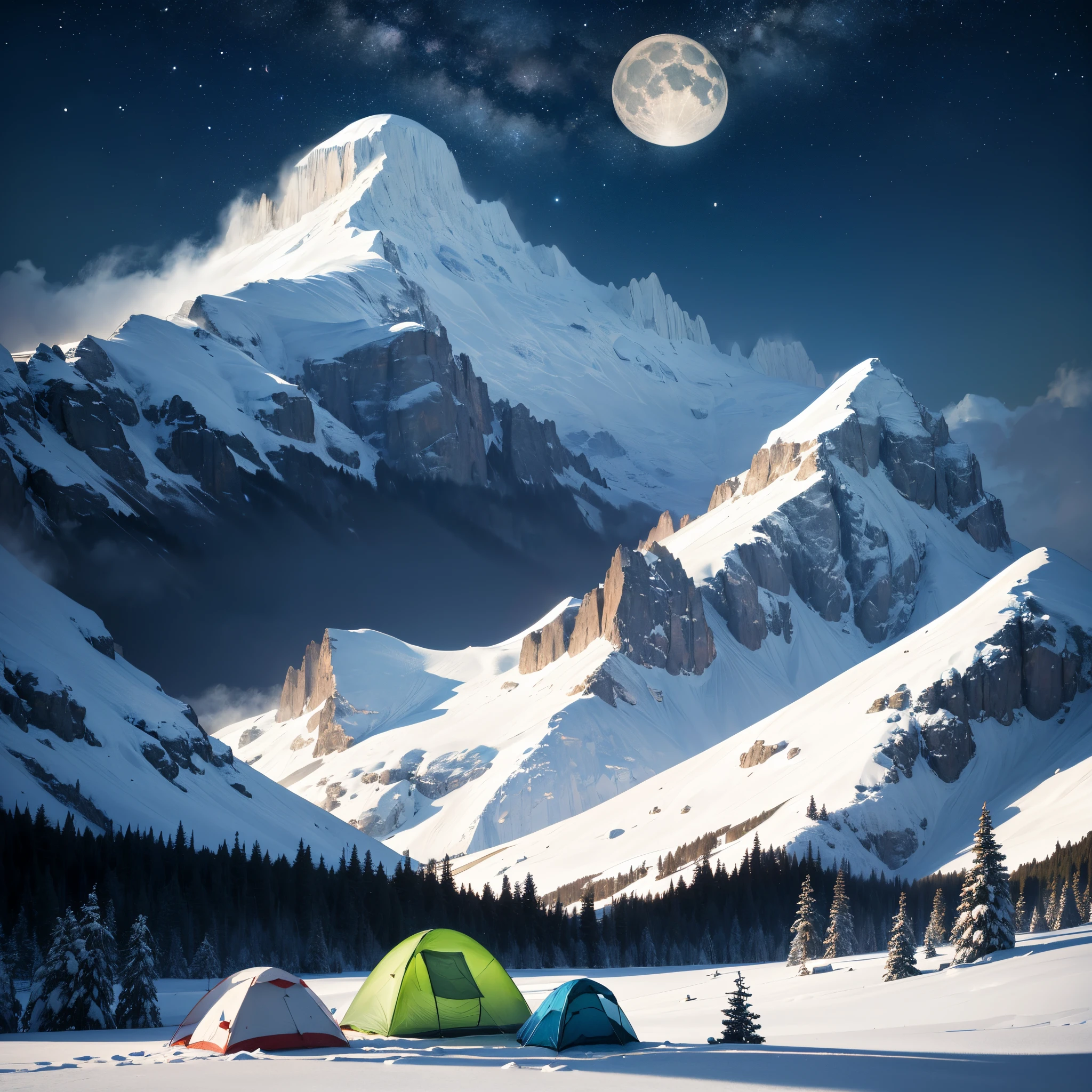 Atmospheric desktop wallpaper,snow mountains,rios,Rochas。naturey,freshen,optnjoy,Stars and Moon,camping,Best quality at best