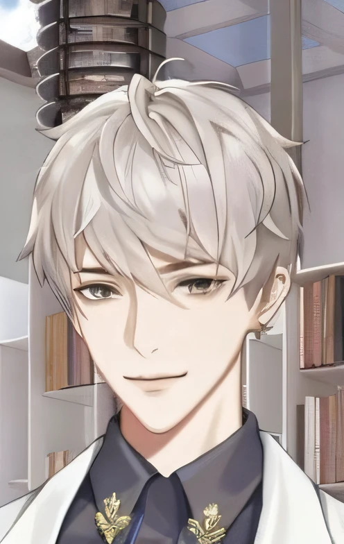 White hair、Anime boy wearing blue shirt and tie, Exquisite androgynous prince, he has dark grey hairs, Sam rice cereal, Beautiful hermaphroditic prince, sakimi chan, taisho roma, anime handsome man, silber hair, silber hair (pony tails), Komaeda Nagito, White hair, Hajime Yatate