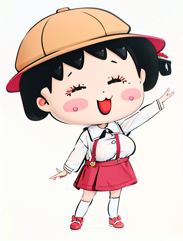 Girl pointing at something wearing a hat, Carrying a school bag,Cute characters, change, She wears a cap, character wearing hat, female explorer mini cute girl, small loli girl, adolable, girl, cute big breasts:2, image, Wearing a cute hat, 😃😀😄☺🙃😉😗, tchibi, offcial art