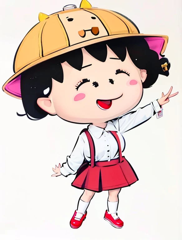 Girl pointing at something wearing a hat, Carrying a school bag，Cute characters, change, She wears a cap, character wearing hat, female explorer mini cute girl, small loli girl, adolable, girl, cute big breasts:2, image, Wearing a cute hat, 😃😀😄☺🙃😉😗, tchibi, offcial art