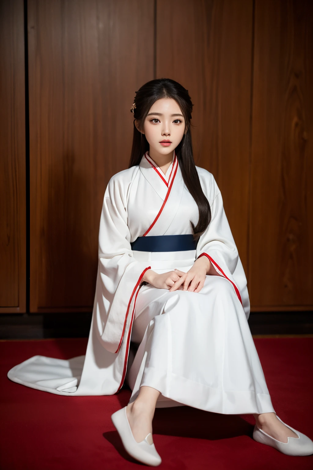 best quality, masterpiece, cinematic lighting, intricate, background, detailed face, full body, (outline:1.2), (popart:1.3), lineart, , , 1girl, sitting, hanfu, skistyle,, ,