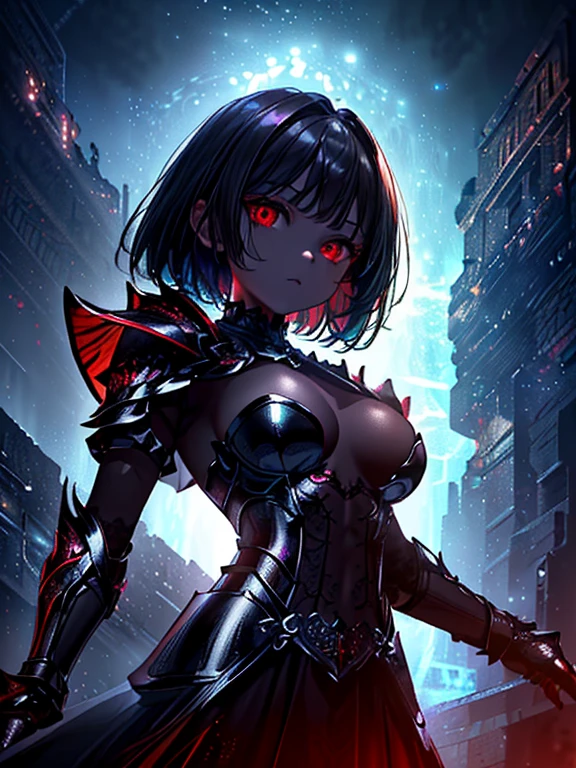 ((masterpiece、top-quality:1.5、a high chroma:1.5、ultra-detailliert、high-resolution illustrations:1.5、Ultra-high-definition CG、8k size wallpaper、offcial art))、((s fractal art:1.5))、(highly colorful:1.5),(from below:1.8),(1girl),( s:1.5)(Shining red eyes:1.5),(Beautiful face:1.5,Beautiful eyes:1.5)、(close to viewer:1.5),
(clear face:1.3)、(sexy body),((Detailed dark fantasy armor dress:1.5)),((intricate detailes,detailed dress)), (Beautiful dress in every detail),(large breasts:1.5),(Shining red eyes:1.2),(upper body:1.8)、(metal shine:1.5),Dark Fantasy,云、colourfull
