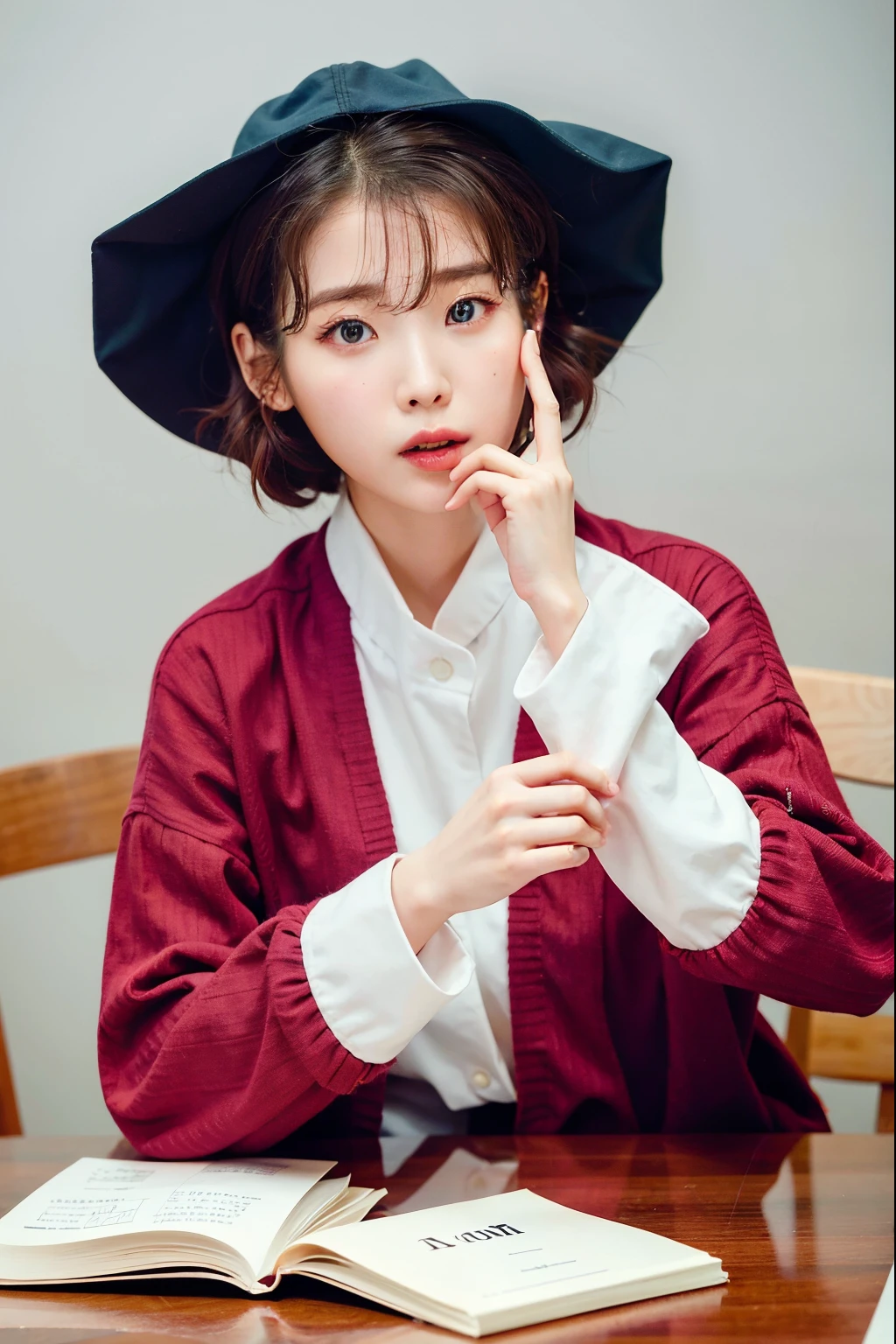 araffe woman in a red jacket sitting next to a book, gorgeous young korean woman, beautiful young korean woman, beautiful south korean woman, korean girl, korean woman, korean women's fashion model, heonhwa choe, beautiful asian girl, attractive pose, jinyoung shin, hwang se - on, cute young woman, jaeyeon nam, ulzzang