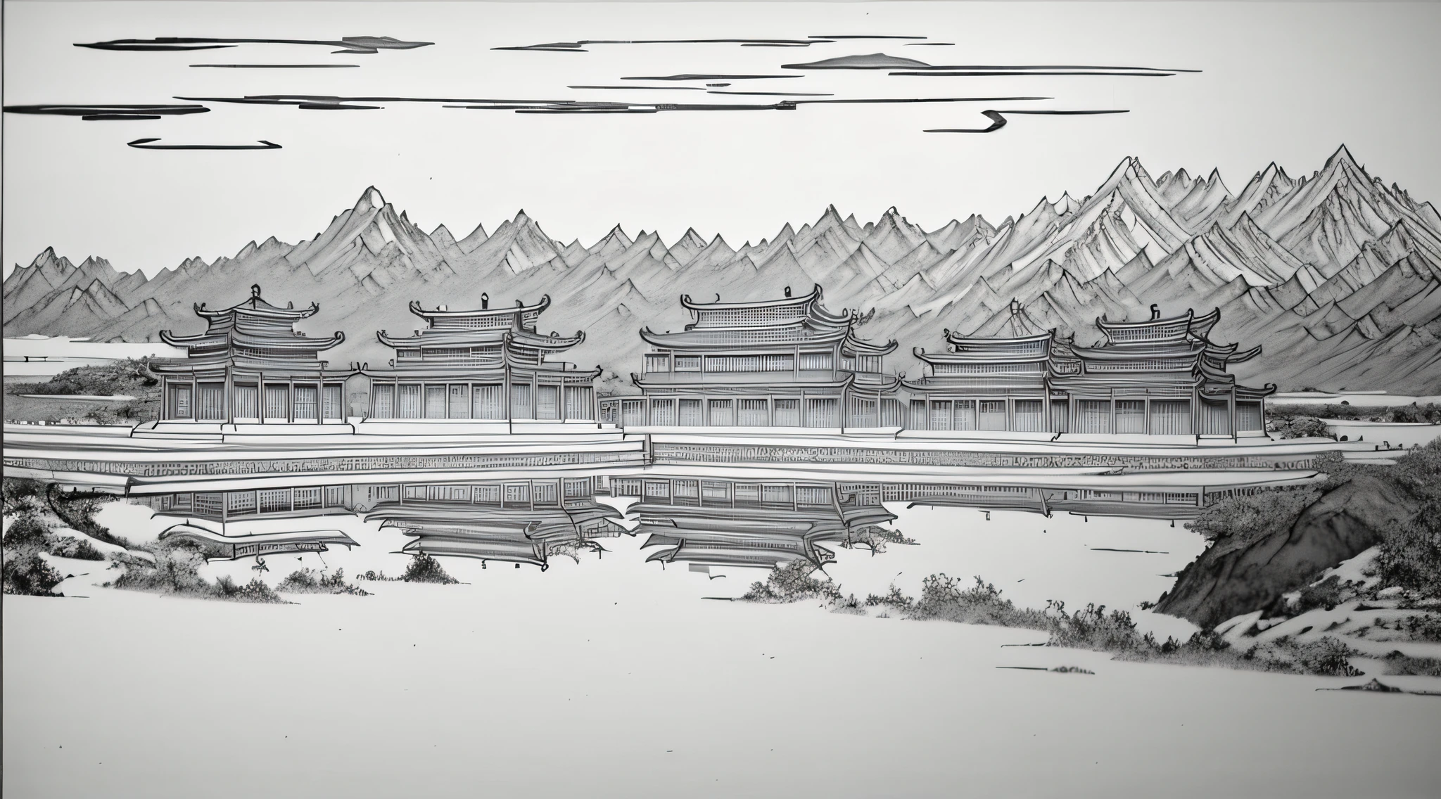 Generate black and white Dunhuang murals and white!
