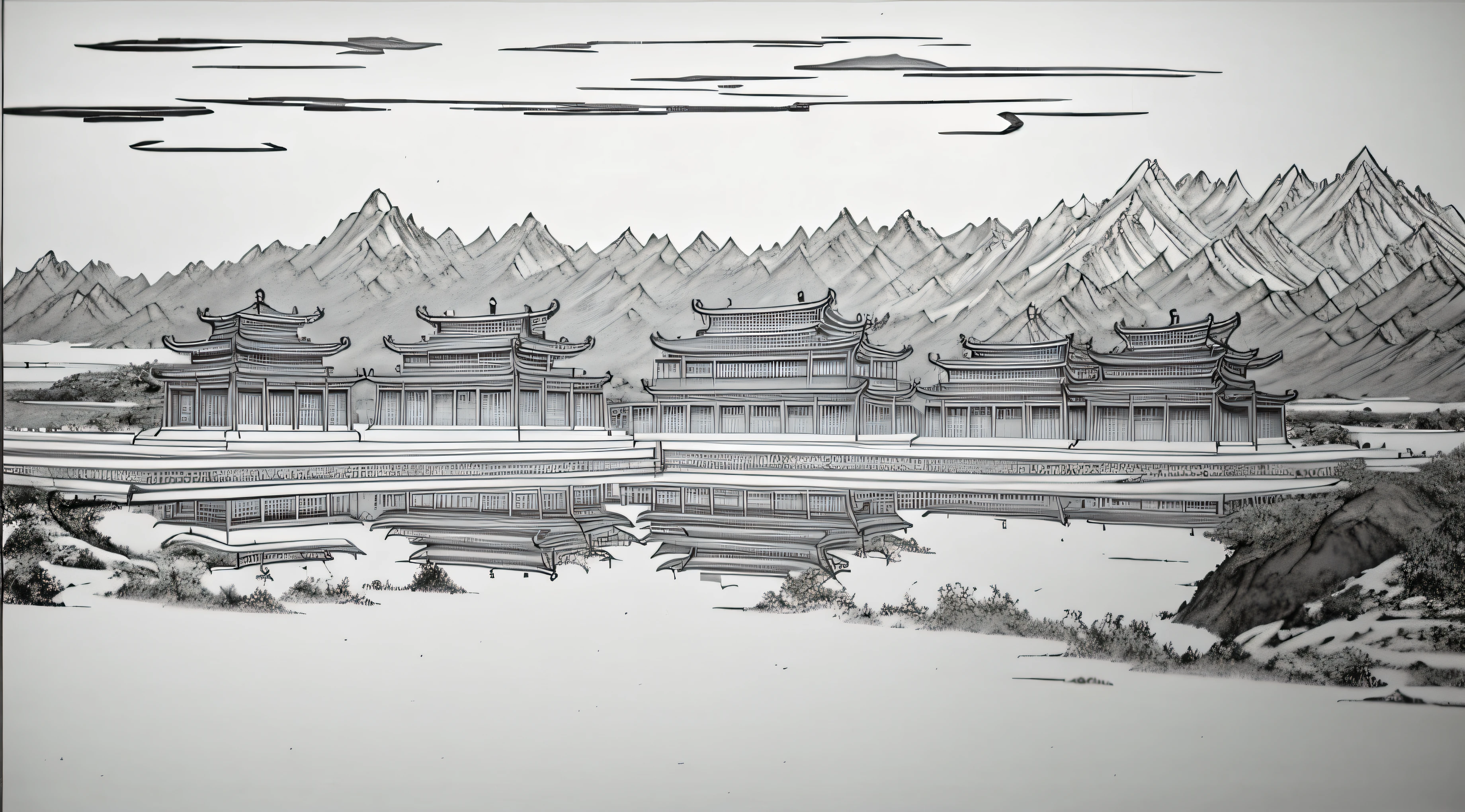 Generate black and white Dunhuang murals and white!