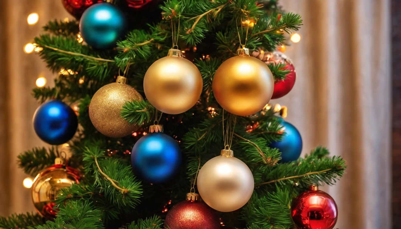 Breathtaking cinematic photo of a real Hyperrealistic christmas ((close-up photo)) of a beautiful stunning ((christmas tree: 1.5)) decorated with (((mistletoe))) and golden christmas tree decorations, Christmas tree garlands, golden and red colored Christmas tree balls, ((angel figurines)), in the background multicolored led lights (red, blue, green, yellow), extremely high-resolution details, photorealism, realistic lifelike textures, masterpiece, best quality, sharp focus, photorealism, photorealistic, 8k, volumetric light, (intricate details), hdr, high detailed, high quality, soft cinematic light, dramatic atmosphere, atmospheric perspective, ultra realistic, neutral colors, cinematic lighting, wide angle, film grain, dslr, raw photo, photo,