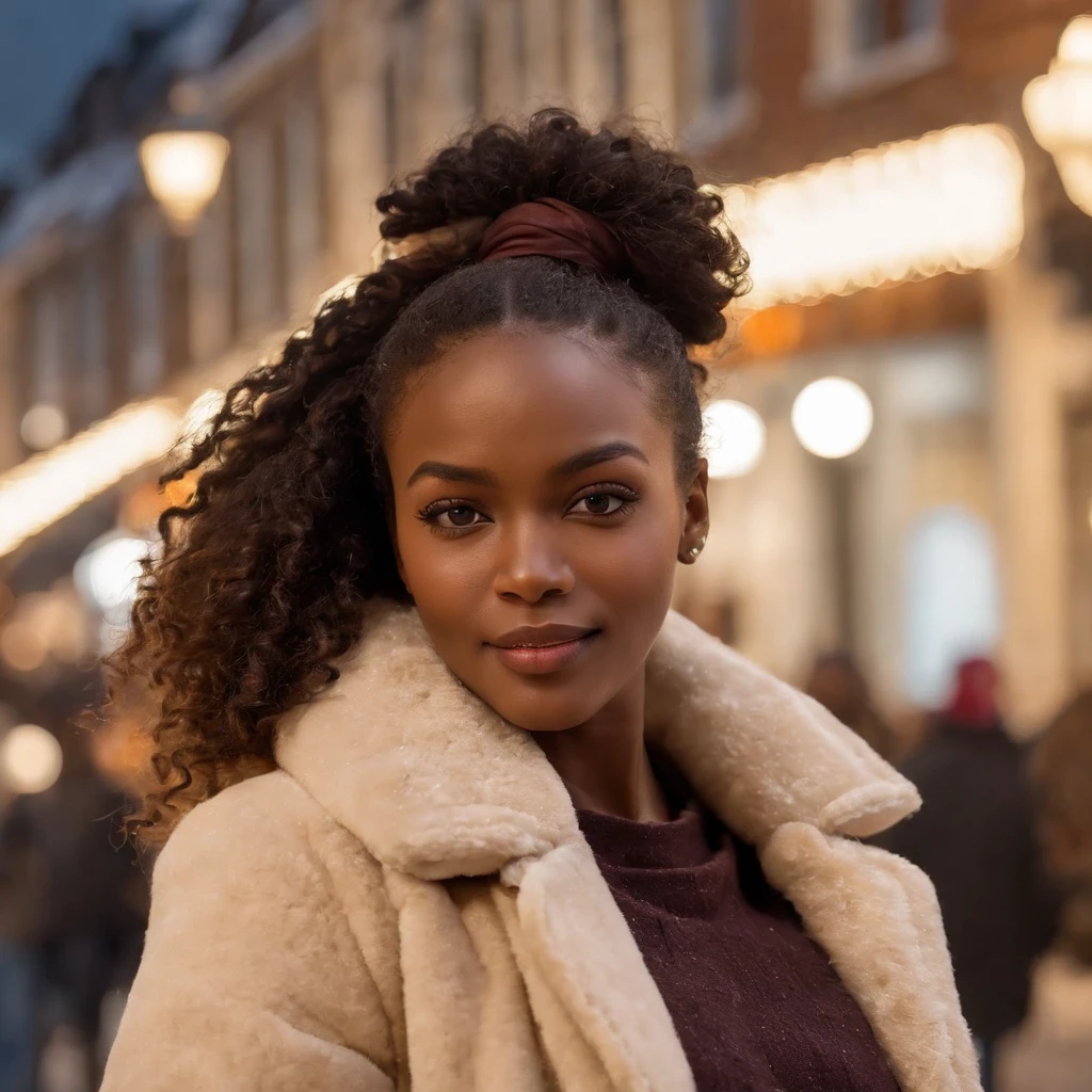 ((Dark African skin, Very deep ebony skin)), ((Its beauty undeniable)), ((Excited cute face)), ((Hyper detailed perfect eyes,)), ((pose mignonne)), ((Langue sortie)), ((Seductive )), sexy, ((beige warm winterjacket, jeans, shopping bags)), ((Afro ponytail with long African curly hair,)), (( peau)), ((debout, vue de face)), ((toucher ses propres jambes dans une pose sexy)), ((The Hague, winter, cold, shopping, Ville publique, people in the background, snowflakes)), Sharp Focus CGI, photoreallistic, High detail, Realstic, Masterpiece, absurdes, Best quality, Hdr, High quality, high-definition, Extremely detailed, 8k wallpaper, Intricate details, 8K UHD, Full-HD, (photo realist:1.2), contraste, intense illumination, lighting cinematic, natural lighting, veilleuse, Nuit, Illumination globale, Laughing out loud, a la piscine African women、Female sexy、people, the hague