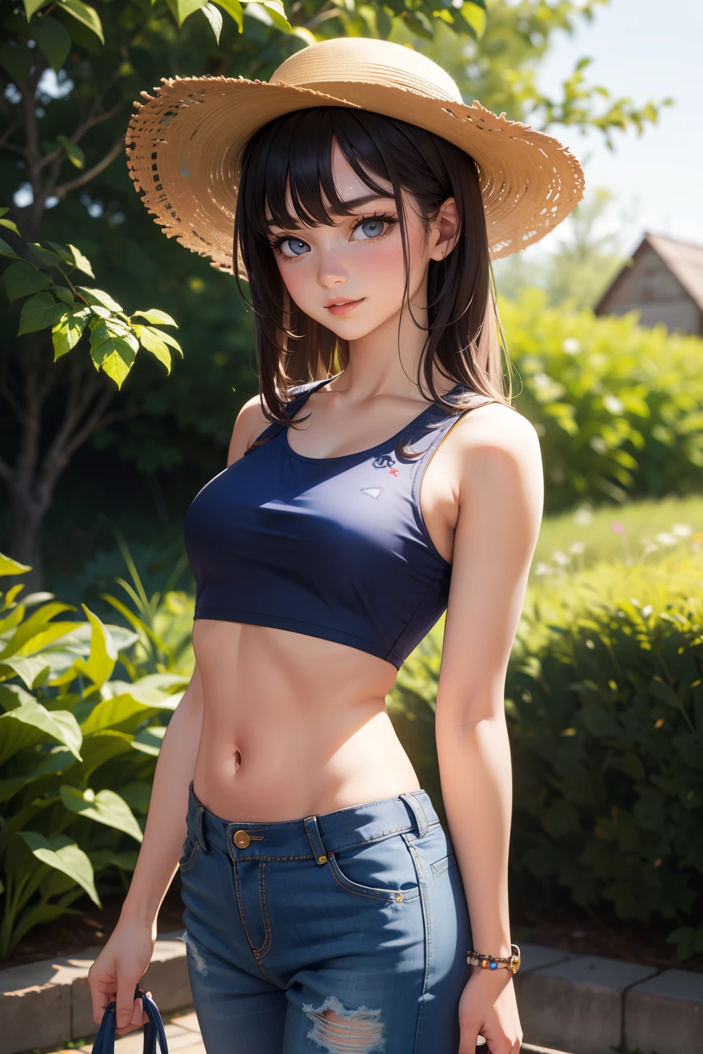 Cowgirl, blue croptop,