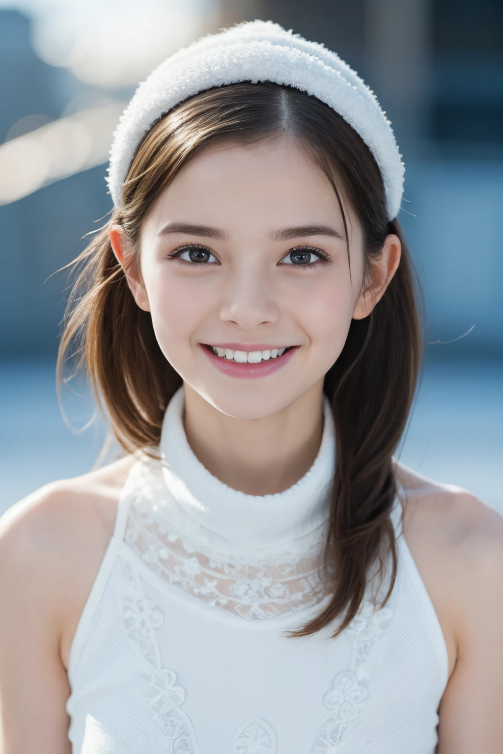 Masterpiece, Best quality, 8k, 18 ans, Photo brute, absurdes, Award-winning portrait, sourire, sourire, pure, french, winter, laces, figure skating, happy smile