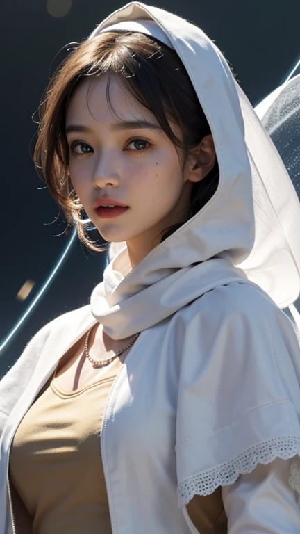 (tmasterpiece,quality,best qualityer,offcial art,Beauty and aesthetics:1.2),(1girll),extremy detailed,(s fractal art:1.3),rich colourful,highest details,s the perfect face,The upper part of the body,HDR,(DOA:1.3),(white cloak golden lines:1.2),galaxias,(light stre),striking visual effects,(dynamic streaks,Luminous trajectory:1.2),vivd colour,