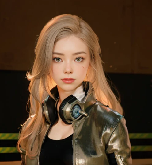 Highest image quality, outstanding details, ultra-high resolution, (realism: 1.4), ((close up:0.75)), highly condensed 1lady, with beautiful and a delicate face, perfect proportion, (Kicking To Viewer), (chubby:0.3, small breasts), (wearing racing suit likes police uniform, black and gray mecha, wearing high-tech headset, military harness, holding a machinegun, carrying hich-tech-flamethrower -tank on back), captain, background gray wall,