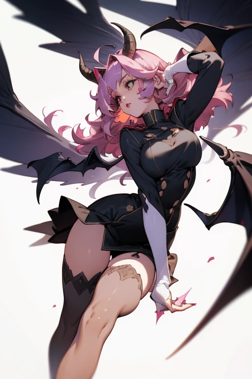 pointed ear-colored hair，large tities，Two legs，stockings above the knee，（Princess cutting her hair），Short, detailed hair，Sideburns have long hair，Succubi，have demonic wings，Student uniforms