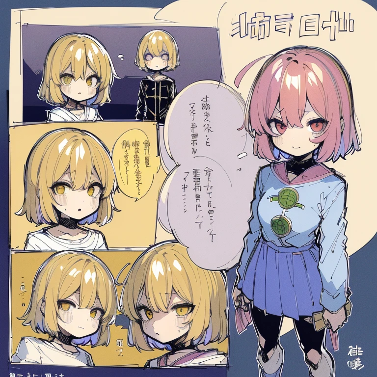 chibi, ite girl, robot horse,Type sheet, Character Sheets, Three types,Shot Full Body,Girl in game character design, ((Character information)、(Chara Leaf)、Type sheet, Character Sheets, Three types,Shot Full Body,Game Character Design,Colorful, Bright, Creepy, Horror