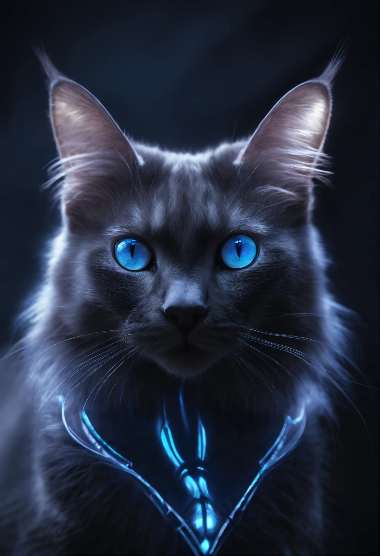 (((Transparent and ethereal cat-shaped alien))),cleanness,,Emits blue-violet light,glowing effect,natta,solid black background, Highly detailed and ultra-realistic visuals,oc rendered,Shot using 70mm-AR