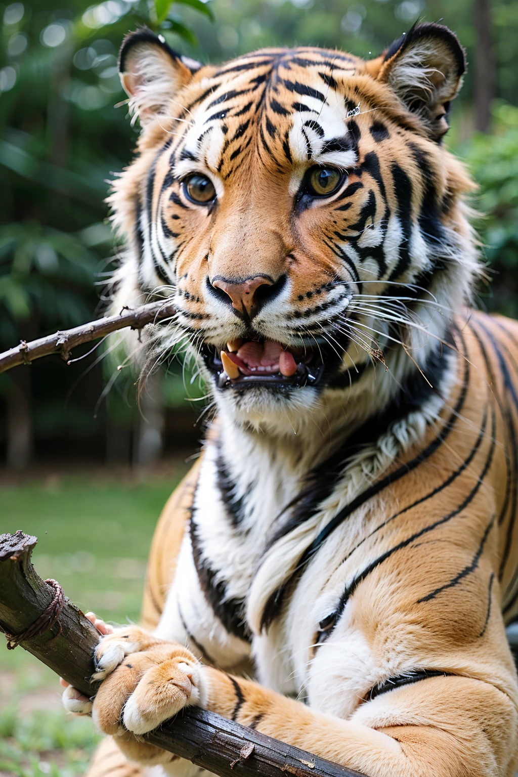 1boys,,the face,sbeard,
2 use stick,Hit the tiger 3 hard,vividness