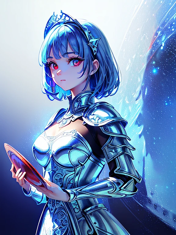 ((masterpiece、top-quality:1.5、a high chroma:1.5、ultra-detailliert、high-resolution illustrations:1.5、Ultra-high-definition CG、8k size wallpaper、offcial art))、(highly colorful:1.5),(front view:1.8),(1girl),(Princess knight),(Cute little girl s:1.5)(Shining red eyes:1.5),(Beautiful face:1.5,Beautiful eyes:1.5)、(close to viewer:1.5),
(clear face:1.3)、(sexy body),((Detailed fantasy 、white plate armor dress:1.5)),((intricate detailes,detailed dress)), (Beautiful dress in every detail),(medium breasts:1.5),(Shining blue eyes:1.5),(Shining blue eyes:1.5)、(upper body:1.8)、(metal shine:1.5),white plate armor ,Fantasy,云、colourfull