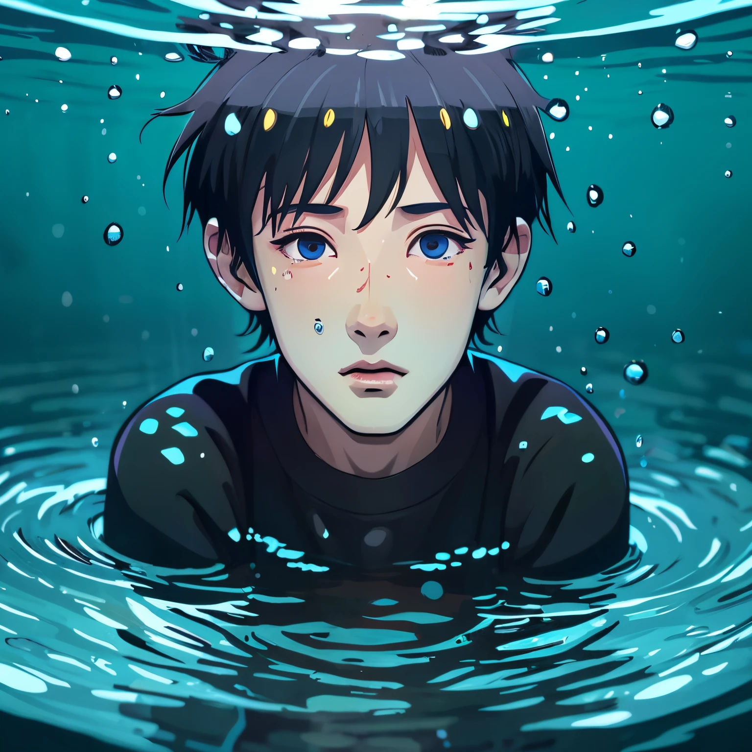 Creating a water surface from a boy&#39;s tears　Cartoon style illustration