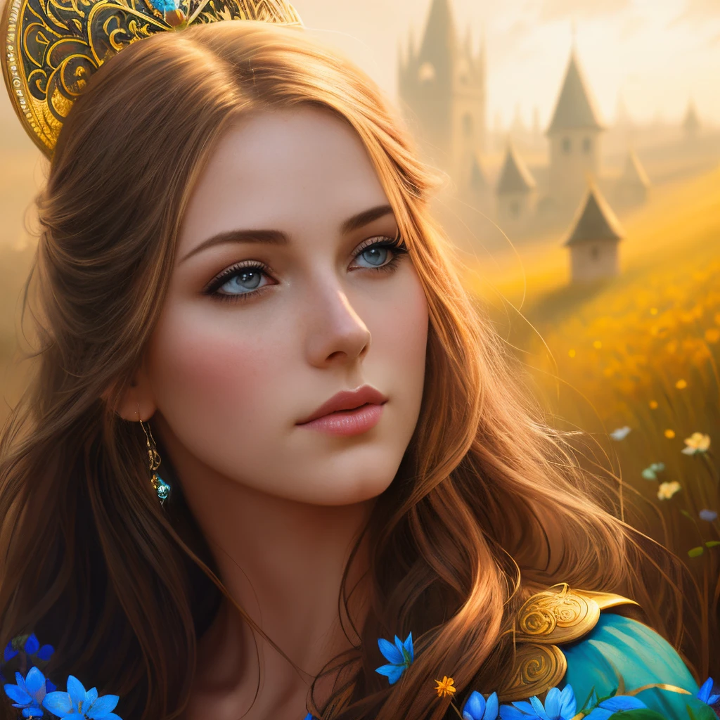 photograph of a woman with long hair and blue eyes in a field, anatomically correct drawn body, beautiful fantasy art portrait, fantasy art portrait, fantasy portrait art, beautiful fantasy portrait, fantasy portrait, gorgeous digital painting, beautiful digital painting, Detailed matte fantasy portrait, beautiful digital illustration, in the art style of bowater, Fantasy genre portrait, karol bak uhd, beautiful digital artwork