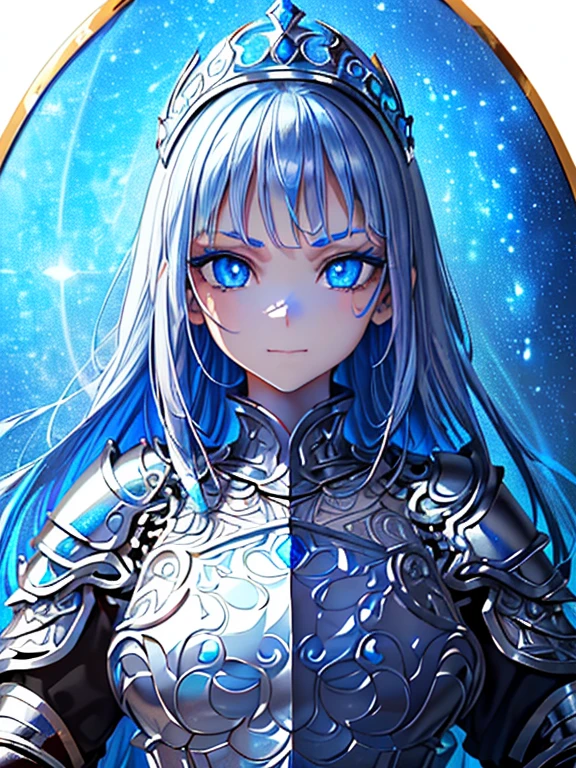 ((​masterpiece、top-quality:1.5、a high chroma:1.5、ultra-detailliert、high-resolution illustrations:1.5、Ultra-high-definition CG、8k size wallpaper、offcial art))、(spiral of light),(highly colorful:1.5),(front view:1.8),(1girl),(Princess knight),(Cute little girl s:1.5)、(Shining blue eyes:1.5),(Beautiful face:1.5,Beautiful eyes:1.5)、(close to viewer:1.5),
(clear face:1.3)、(sexy body),((Detailed fantasy 、white plate armor:1.5)),((intricate detailes,detailed plate armor)), (Beautiful plate armor in every detail),(medium breasts:1.5),,(Shining blue eyes:1.8)、(upper body:1.8)、(metal shine:1.5),white plate armor ,Fantasy,云、colourfull