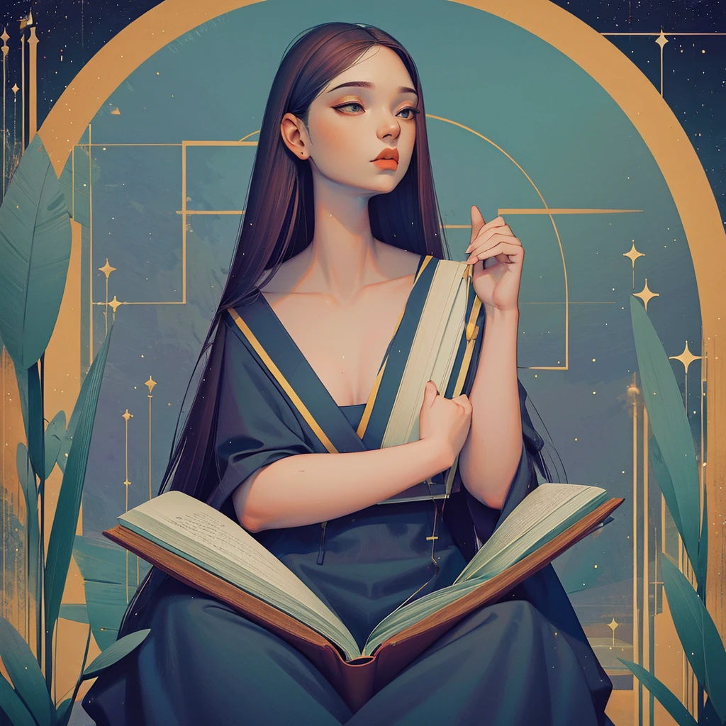 occult researcher，20-year-old female，head portrait，Reading books to learn about the occult，The beautiful，full of vitality，Dress without revealing，Just，Sitting，Study seriously，solo person，Only the head, shoulders, neck and some upper body are exposed